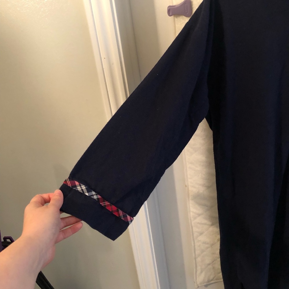 Vintage Christian Dior Plaid and Navy Sleep Shirt Gown - Picture 5 of 9